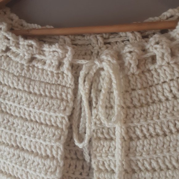 Vintage Handmade Cream Crochet Vest Shawl Sweater - Picture 5 of 10